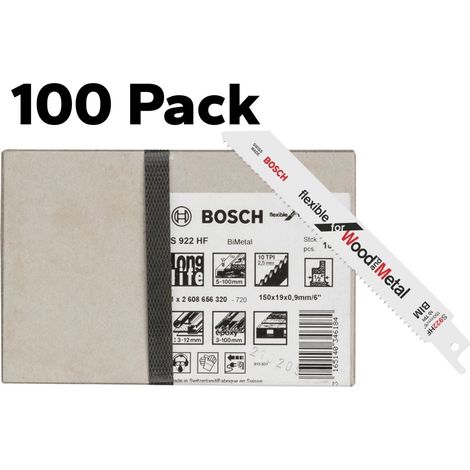 BOSCH S922HF (pkt of 100) Flexible for wood & metal 150mm 10TPI