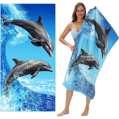 Serviette de plage absorbante grand format Dolphin Seaside, en microfibre imprimée à séchage rapide, serviette de bain