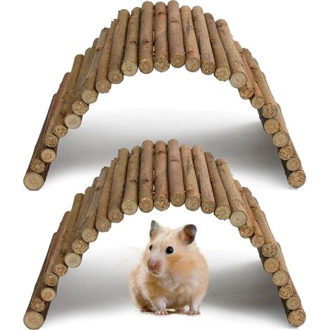 Lot de 2 Accessoires rongeurs, Bois de saule, Pont tunnel flexible, Jouet naturel, Pour cage lapin hamster