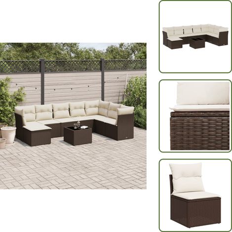 9-tlg. Garten-Sofagarnitur mit Kissen Braun Poly Rattan - Garten Sofagarnitur - Garten Sofagarnituren - Outdoor Sofagarnitur - Sofagarnitur Terrasse (1/5)