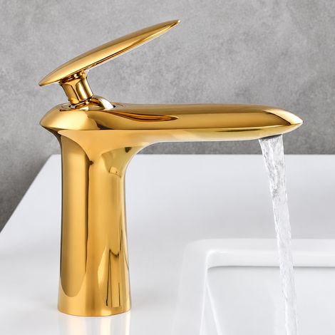 Robinet mitigeur lavabo salle de bain cuivre modèle bas doré 28 × 17 × 8,5 cm 1,73 kg – Livraison gratuite (1/5)