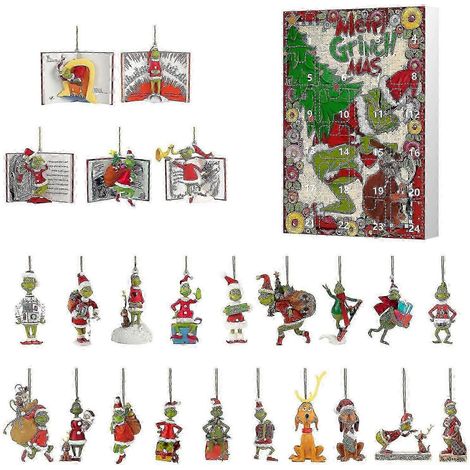 Calendrier de l'Avent (24 jours) - Boîte Surprise - Pendentif Sapin de Noël - Boîte Surprise Grinch
