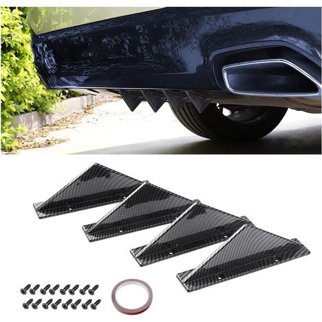 4 Pcs Diffuseur De Spoiler De Pare-Chocs Avec Aileron Arrière, Anti-Usure Châssis Décoration Voiture (Fibre Carbone/Plat) (1/5)