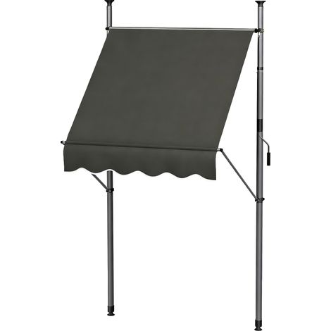 Freistehende, manuell einziehbare Markise, 1,5 m (L) x 1,2 m (B) x 2,1–3 m (H), verstellbare Neigung, Metall, Aluminium, Polyester, dunkelgrau