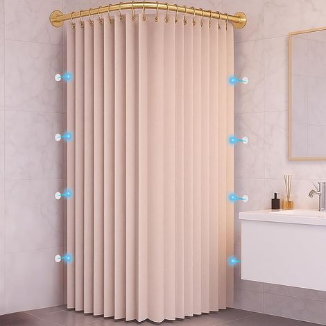 Rideau de Douche Anti Moisissure en Tissu Imperméable Lavable avec Crochets, Rideau de Douche d'angle Pliable Aimantée pour Salle de Bain, 230 g/m², Rose, 80x180cm (1/2)