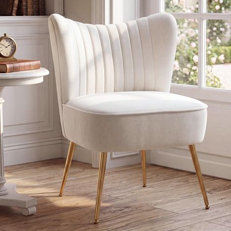Wahson Accent Chair in Velvet Upholstered Occasional Tub Chair Vintage Leisure Chair with Metal Legs for Living Room Bedroom, Beige (1/5)