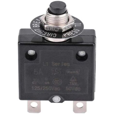 Thermischer Rücksetz-Leistungsschalter, 125-250V AC 50V DC Überstromschutz-Druckknopf-Leistungsschalter (18 Ampere)