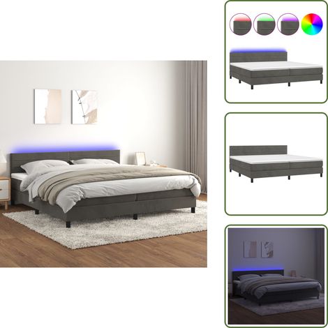 Boxspringbett mit Matratze & LED Dunkelgrau 200x200 cm Samt - Boxspringbett - Doppelbett - Samtbett - Luxusbett - Bettrahmen (1/5)