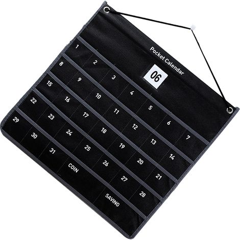 Calendrier mural de poche en tissu non tissé avec pochette de rangement pour chambre, salon ou bureau, 44 x 42 cm, noir