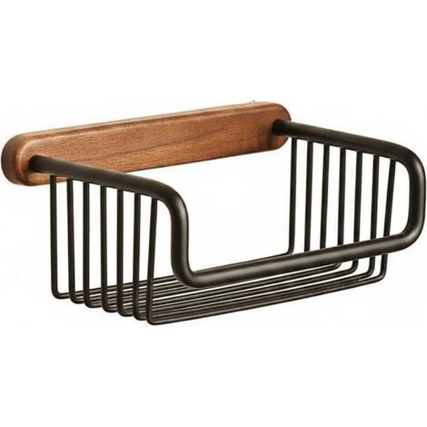 Support rouleau WC, aluminium/bois/noyer/mural/avec étagère (1/5)