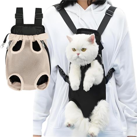 Zaino pieghevole e regolabile per animali domestici fino a 5 kg, trasportino per cani e gatti anteriore e posteriore, traspirante, per cani e gatti di piccola e media taglia, colore beige. (1/5)