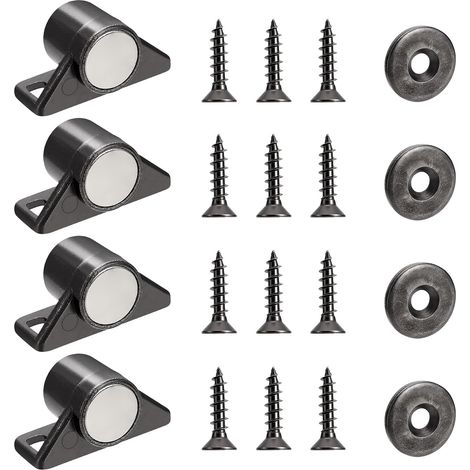 noir 4PCS Aimant pour Porte Placard Loquet de Porte Magnétique Fermeture de Porte Aimantée avec 4 Rondelles et 12 Vis Fermeture Magnétique Placard pour Meuble, Armoire, Cabinet