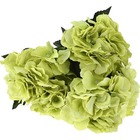Bouquet D Hortensias Artificiels En Soie - Décoration Mariage Jardin Intérieur - 5 Têtes Fleurs Vertes (1/5)