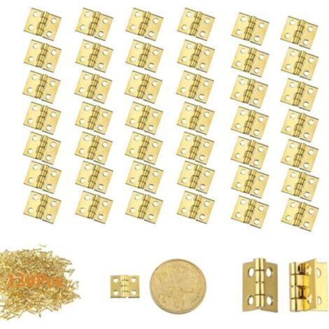 120pcs End Hinges Connectors Door Hinges Vintage Mini Hinges (with 480 Screws) and Screws Mini Connectors for Cabinet Drawer Hinges Door Drawer - Gold (1/5)
