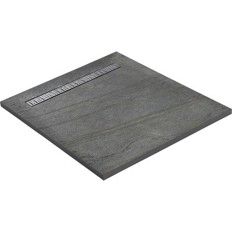 Receveur pierre naturelle ardoise claire 120 x 120 cm - grille caniveau acier excentrée