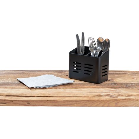 Panier à couverts 55024100 – Dimensions 12x12x14 cm – Plastique durable noir mat – Égouttoir avec drainage efficace (1/5)