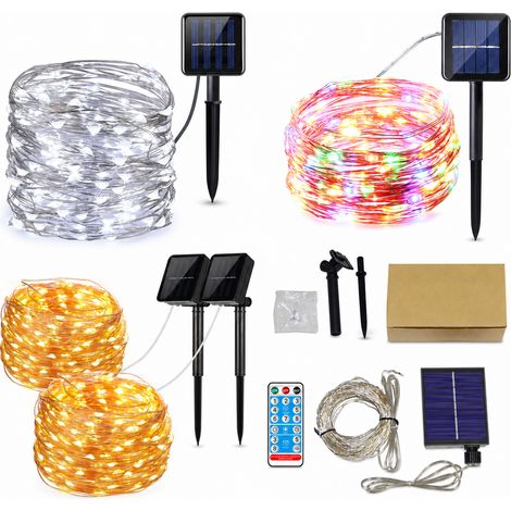 Guirlande Lumineuse Solaire LED en Fil de Cuivre, 500 LED 4 Couleurs, 8 Modes, Étanche Extérieur Jardin (1/5)
