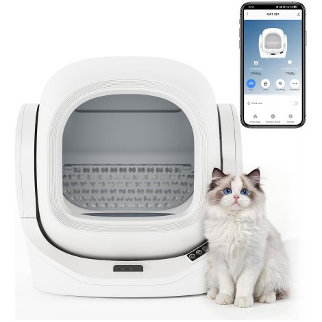 Lettiera automatica intelligente per gatti con controllo tramite app, grande capacità 68 litri, contenitore per i rifiuti da 8 litri, diffusore di aromi, sicurezza a infrarossi, per 1-2 gatti, autopul (1/5)