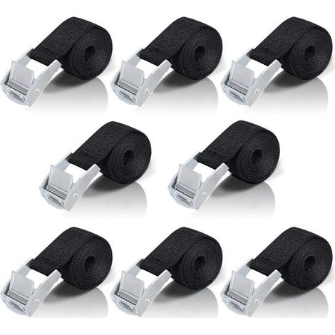 Kurze Spanngurte, 1 Meter, 25 mm breit – Verstellbare Befestigungsgurte für Fahrräder, Motorräder, Gepäck und Camping – 8er-Pack – Schwarz (1/5)