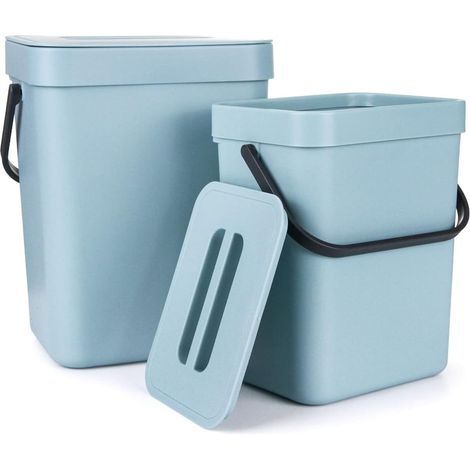 Poubelle de Cuisine Murale Suspendue avec Couvercle (5L+3L) Poubelle de Table Petit Seau à Compost de Cuisine pour Salon,Chambre,Salle de Bains(Bleu) (1/5)