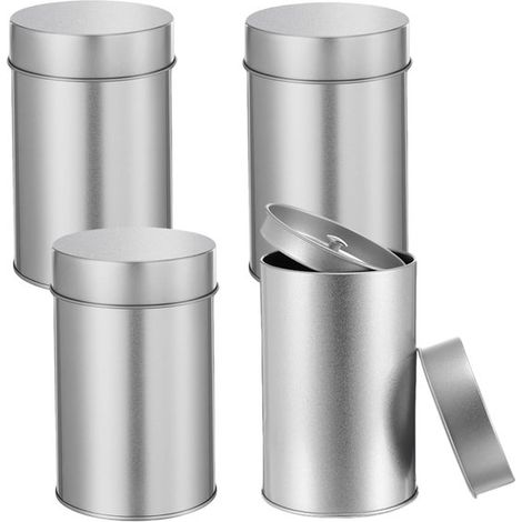 Set aus 4 separaten Teedosen runde Blechdosen mit luftdichtem Doppeldeckel kleine Küchenaufbewahrungsdosen zur Aufbewahrung von Tee, Kaffee, Zuck (1/5)