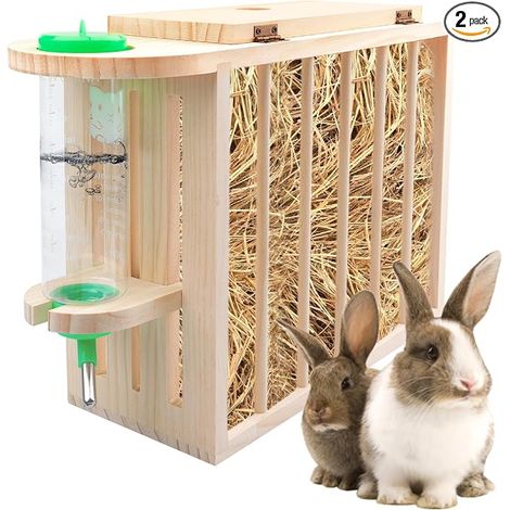 Hay Feeder,Hay Holder For Rabbits With Water Bottle,Wooden Rabbit Hay,Hay Door For Guinea Pigs,Rabbits,Chinchilla (1/2)
