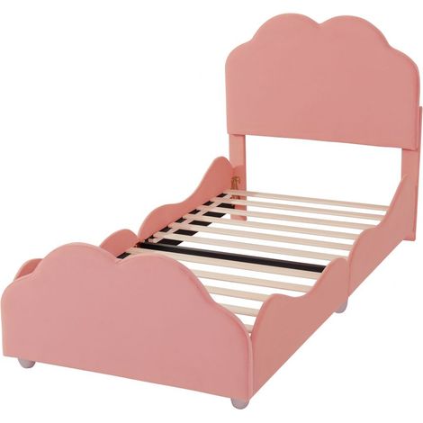 Letto imbottito per bambini 90 x 200 cm, con testiera e pediera a forma di nuvola - Rosa (1/5)