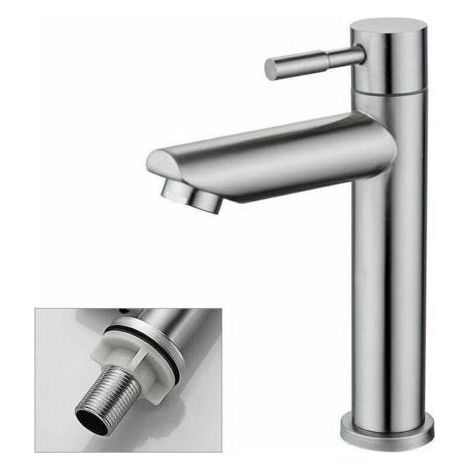 Robinet Salle Bain Eau Froide Uniquement Robinet Lavabo Surface Chromé en Cuivre Durable Robinetterie Lave Mains Cartouche Mousseur Démontable Pratique pour Nettoyer ou Remplacer (1/5)