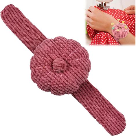 Coussin à épingles poignet - 1 unité - Tissu style citrouille - Rangement aiguilles mains libres - Couture et bricolage - Rose 6,5 cm (1/5)