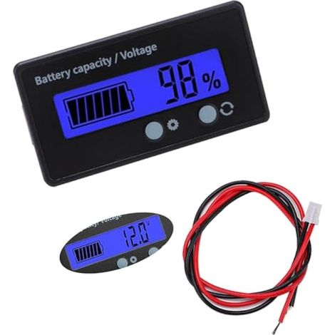 Compteur de Batterie CC, Moniteur de Voltmètre de Capacité de Batterie, Indicateur de Batterie d'acide de Plomb, Écran LCD DC 12V 24V 36V 48V (Lumière Bleu)