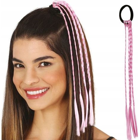 Trenzas rosas, mechones de pelo estilo carnaval disco años 80, 35 cm, 3 piezas. (1/4)