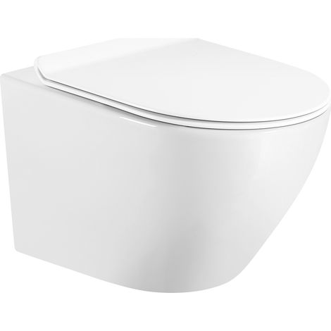 Vaso WC sospeso senza brida interno con sedile a chiusura ammortizzata 490 bianco lucido TW-1401 (1/5)