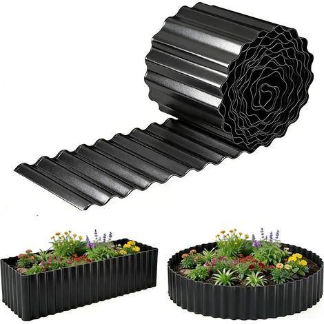 Bordure de Jardin en métal 9 m, 15 cm H x 6 m Bordure de Paysage ondulée Bordure de pelouse galvanisée, Bordure de Jardin Flexible pour parterres de Fleurs entourés d'arbres- Noir (1/5)
