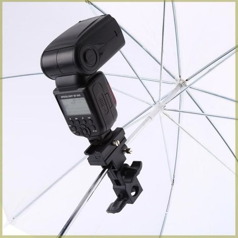 1x Support Flash, Sabot chaud, Porte-parapluie, Plastique noir, Ajustement 180°, Photographie studio (1/5)