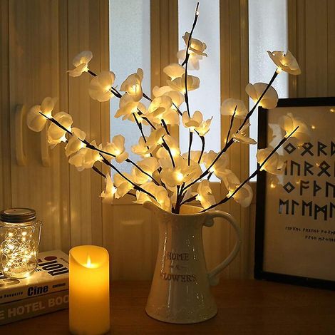 Branche d’orchidée lumineuse LED 73cm, 20 ampoules, décoration florale lumineuse pour vase, Noël, fête, jardin, bureau. (1/5)