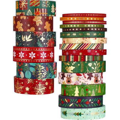 21 rouleaux ruban adhésif, papier résistant motifs Noël, scrapbooking emballage cadeau décoration fêtes (1/5)