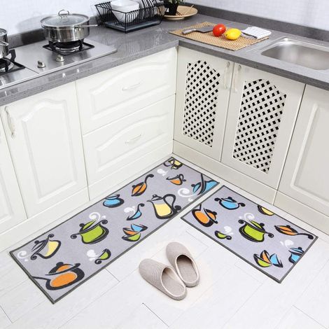 Ensemble de 2 tapis de cuisine antidérapants à dos en caoutchouc (gris 38 x 119 cm + 38 x 58 cm) (1/3)
