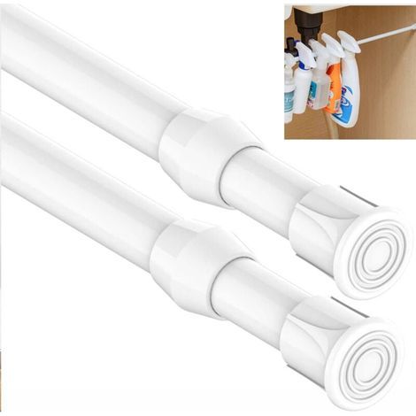 Lot de 2 tringles à rideaux rétractables, sans perçage, tringles rétractables pour portes et fenêtres cuisine salle de bain chambre (40-70 cm, blanc) (1/4)