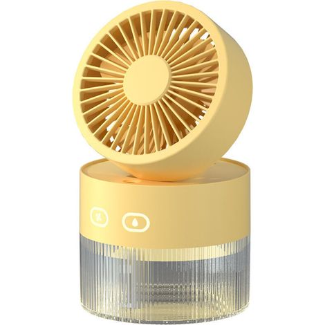 Ventilateur personnel et petit humidificateur d'air 350 ml avec veilleuse LED, humidificateur et ventilateur de bureau rechargeable USB 3 en 1 pour bureau et petite pièce, sans batterie (jaune)