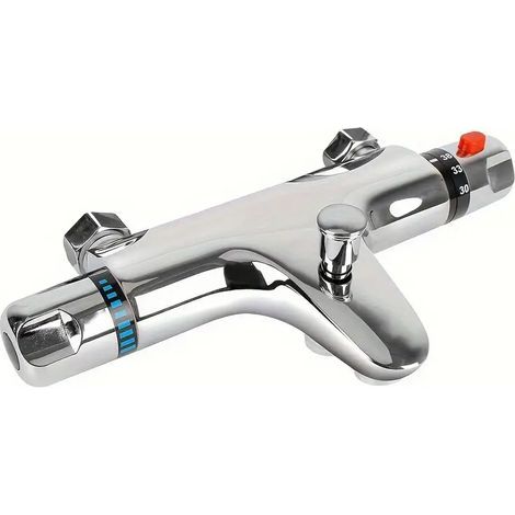 Klassische Messing-Warm- und Kaltwasser-Mischbatterie mit Thermostatventil, Wandmontage, für Badewanne und Dusche, europäischer G3/8-Anschluss, kein Stromanschluss erforderlich (1/5)