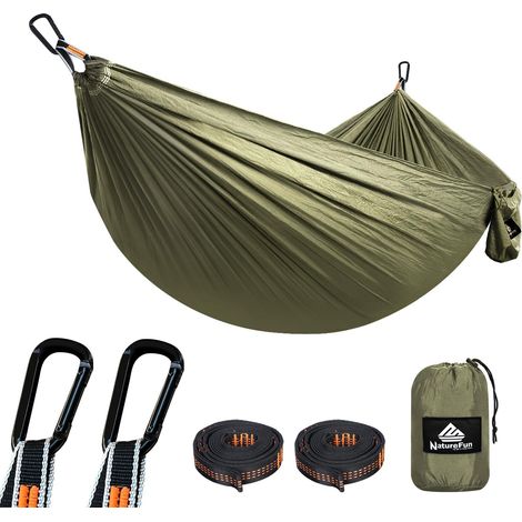 Hamac de Voyage Ultra-léger en Nylon de Parachute - 275 x 140 cm - Charge Maximale 300kg - avec 2 Mousquetons et 2 Sangles pour Camping, Jardin et Randonnée