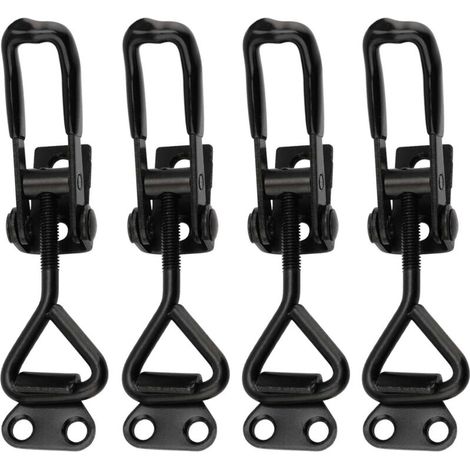 Lot de 4 Loquet à Bascule en Fer Noir, Fermeture à Levier en Métal,Pince à Bascule Réglable pour Boîtes,Coffres,Armoires et Portes,Loquet à bascule en Métal