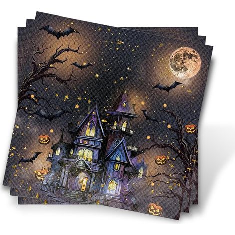 Lot de 48 serviettes d'Halloween, décoration de château, décoration de table chauve-souris, accessoires de vaisselle, vacances, décoration de cuisine, convient pour (1/5)