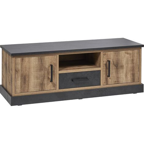 Meuble TV 2 portes aspect chêne artisan et noir graphite - URBAL (1/5)