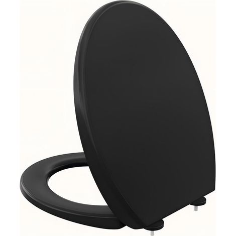 Siège de Toilette en Forme de O, MEEJEE Noir Abattant WC Frein de Chute , Couvercle de Toilette pour Salle de Bain Urée-formaldéhyde (45x37.5 cm) (1/5)