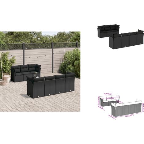Salon de jardin 8 pcs avec coussins noir résine tressée - Salon De Jardin - Mobilier De Jardin - Set Salon De Jardin - Résine Tressée - Rotin Synthétique (1/3)