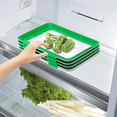 4er Set Vakuumversiegelung Frischhaltetablett, Lebensmittelkonservierung Tablett, Konservierung Tablett Stapelbox Aufschnittboxen Wurstbox Wurstdose für Kühlschrank 30 x 22cm (1/5)