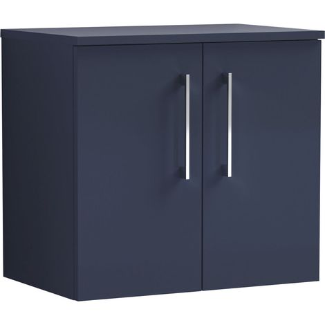 Nuie Arno Wall Hung 2-Door Vanity Unit with Worktop 600mm Wide - Midnight Blue (1/4)
