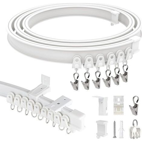 3M Rail de Rideau Flexible pour Plafond et Mur, Rail Rideaux Plafond en ABS avec Poulies Silencieuses pour Separation de Piece, Rideaux, Fenêtre, Camping Car, Hôtel, Blanc (1/5)