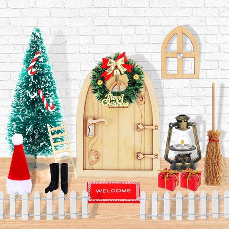 Lutin de Noël Accessoires, 15 Porte Lutin Farceur de Noel Accessoire Kit de Noël Miniature avec Noel Porte De Lutin Arbre De Noël Lampe à Huile Arbre de Noël Balai Tapi Miniature Accessoire Noel (1/5)